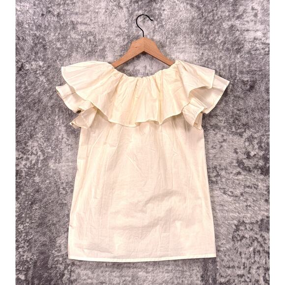 Mille Resort & Travel Top XXS Womens Cream Ruffle Cotton Off Shoulder Blouse - Picture 3 of 8